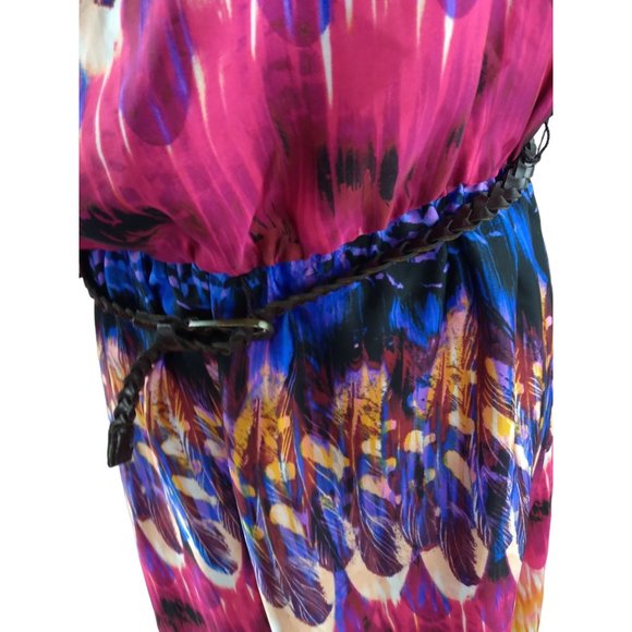 Bisou Bisou One shoulder boho tie dye style maxi flow lined dress w/belt US 8 - Picture 11 of 15